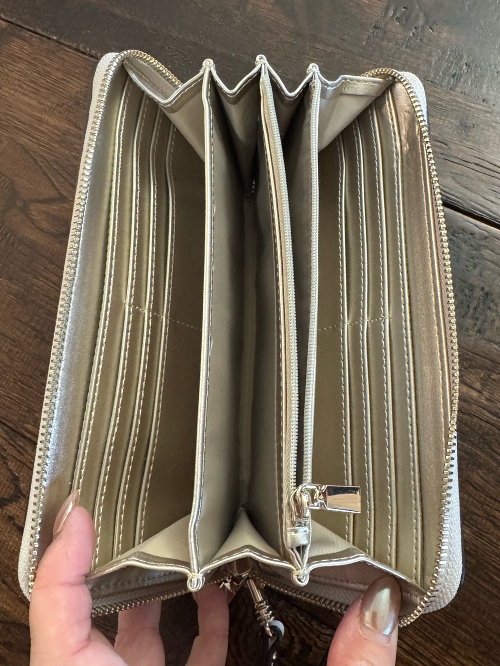 Guess Beige Monogram Zip-Around Wristlet Wallet with Gold Logo - Picture 16 of 16